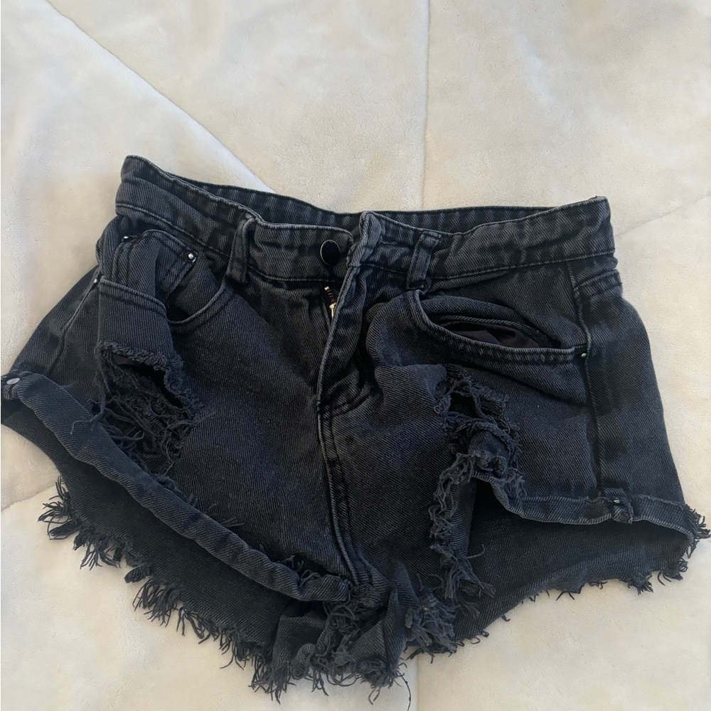 Black Distressed Denim Shorts